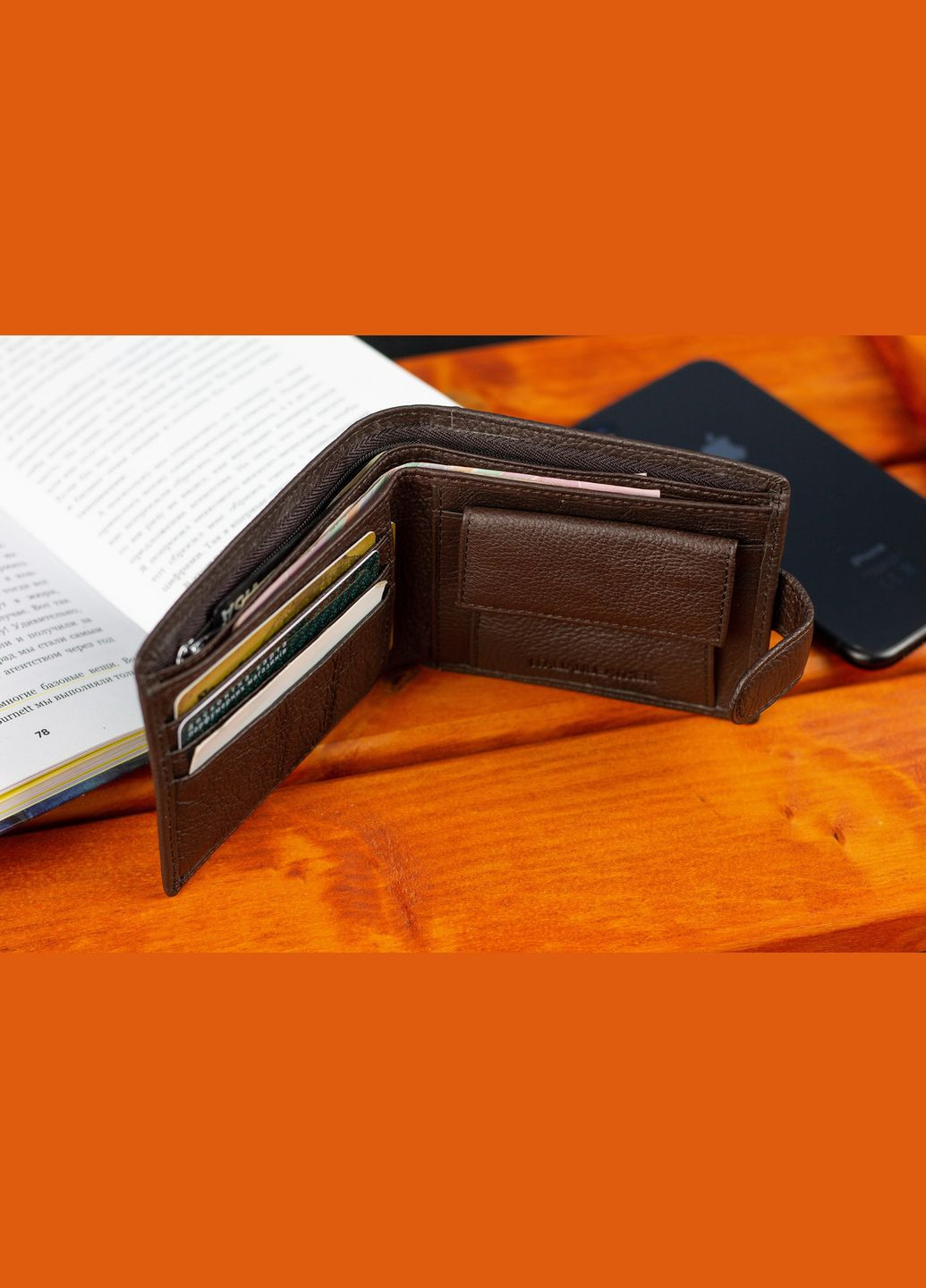 Кожаный мужской портмоне на кнопке ST104 Коричневый st leather (359380710)