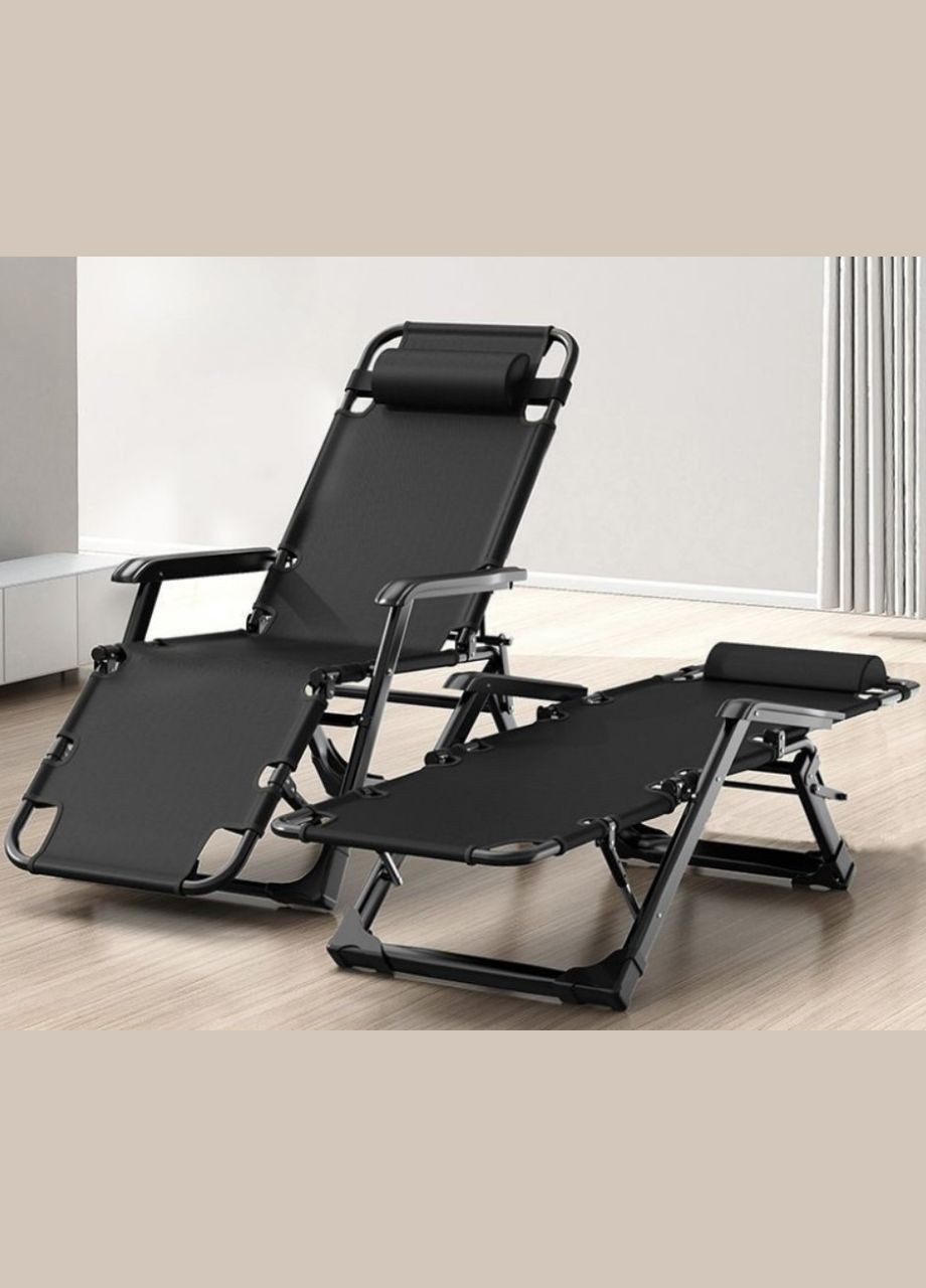 Кресло-шезлонг раскладной с подлокотниками лежак туристический 176x64 см черный (2104618600) No Brand (339607048)
