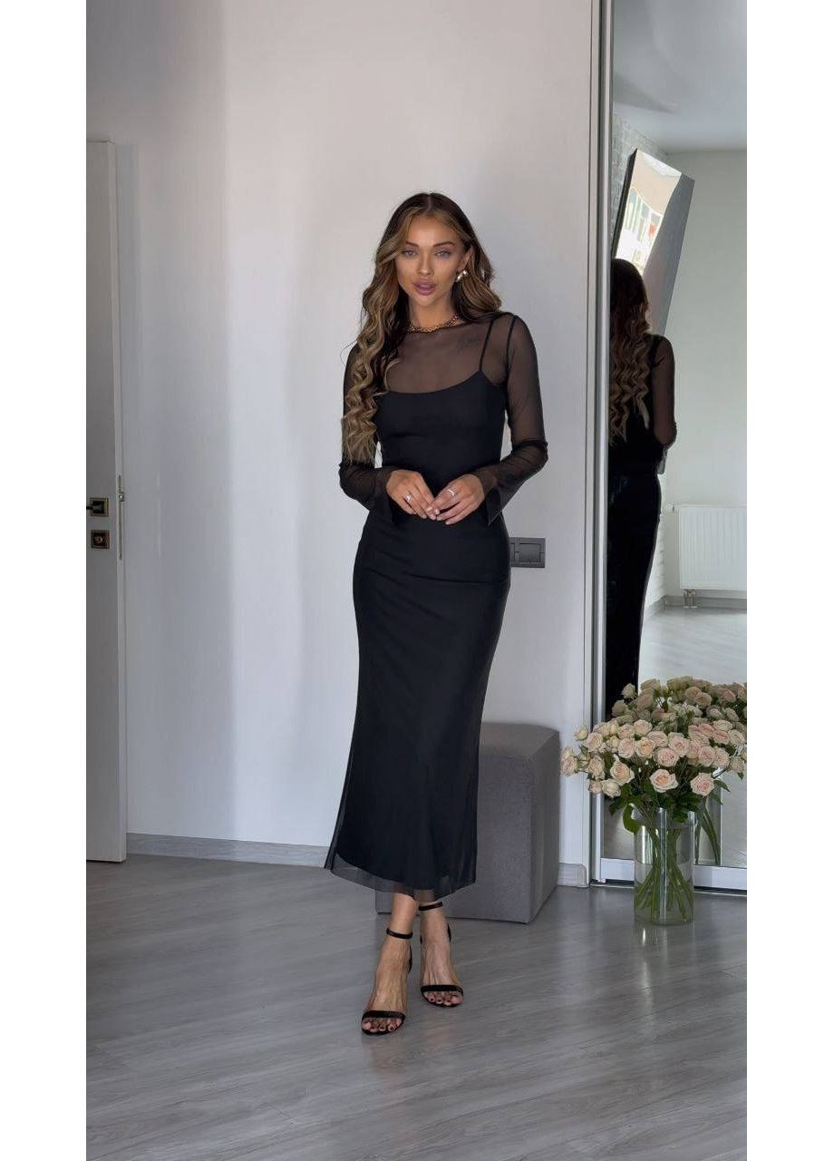 Черное праздничный, кэжуал женское платье No Brand однотонное