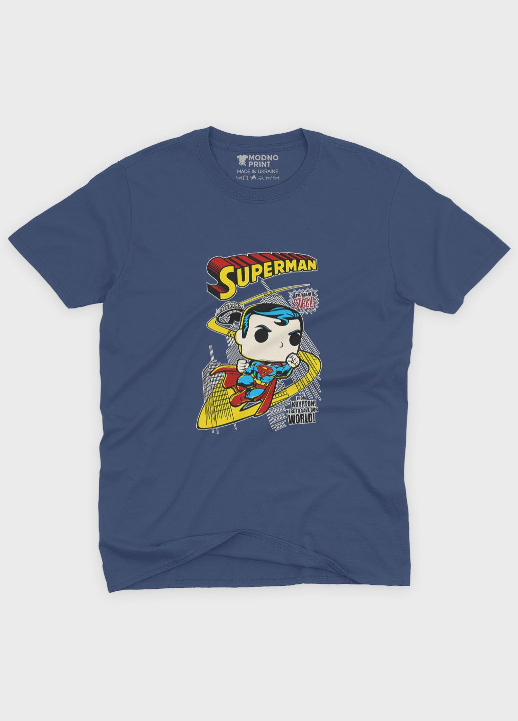 Темно-синя демісезонна футболка для хлопчика з принтом супергероя - супермен (ts001-1-nav-006-009-003-b) Modno