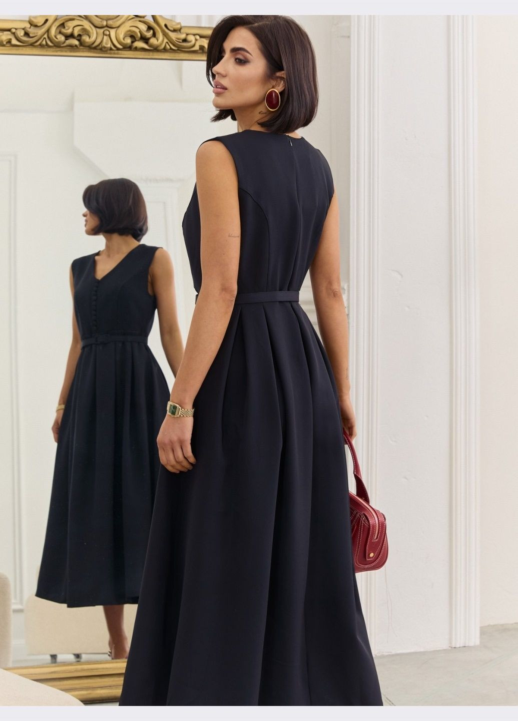 Черное праздничный длинное платье-клёш чёрного цвета с поясом клеш Dressa однотонное