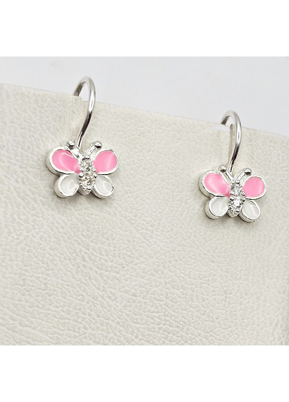 Серьги серебряные с ювелирной розовой эмалью и кубическим цирконием "Бабочки" 1,44 г No Brand (369737705)