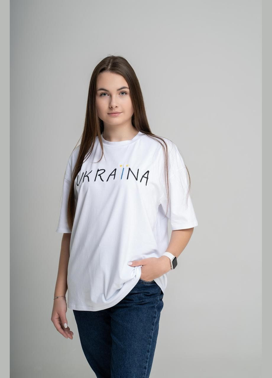Женская вышитая футболка белого цвета в современном стиле "Украина" L-XL Melanika g-100 (285763839)