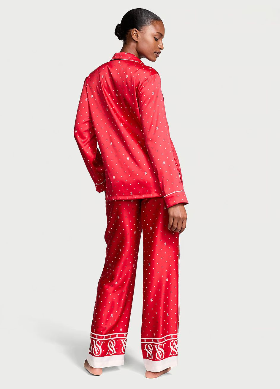 Червона всесезон піжама жіноча glazed satin long pajama set сатинова червоний сорочка + брюки Victoria's Secret