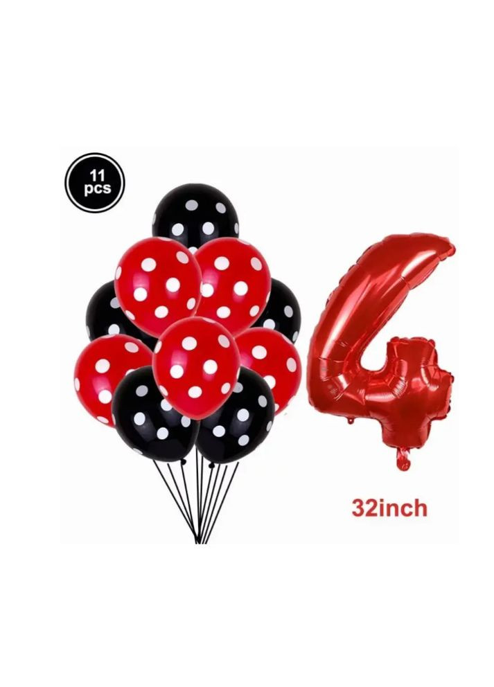 Кульки Леді Баг та шар цифра 4 11 штук 32 дюйма червоно-чорний Jannet кулька (337339692)