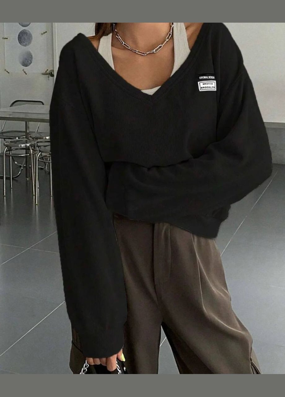 Кофта жіноча з рубчика, чорна повсякденна, стильна та комфортна, ідеально для базового гардеробу, розмір 42-46 No Brand 314-2 (322700764)