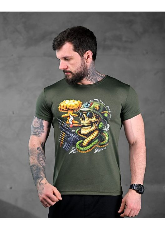 Тактична чоловіча футболка Череп олива No Brand (351375889)