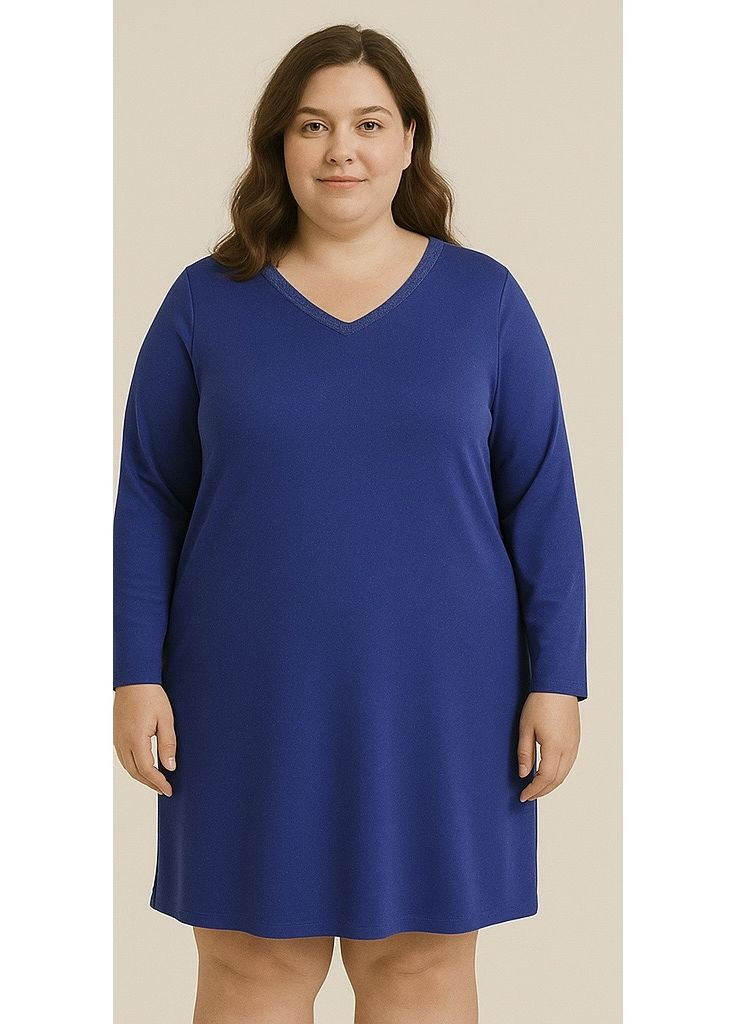 Синее повседневный, кэжуал, деловое женское платье прямого кроя в насыщенном синем цвете с декором на вырезе. силуэтная up2fashion однотонное