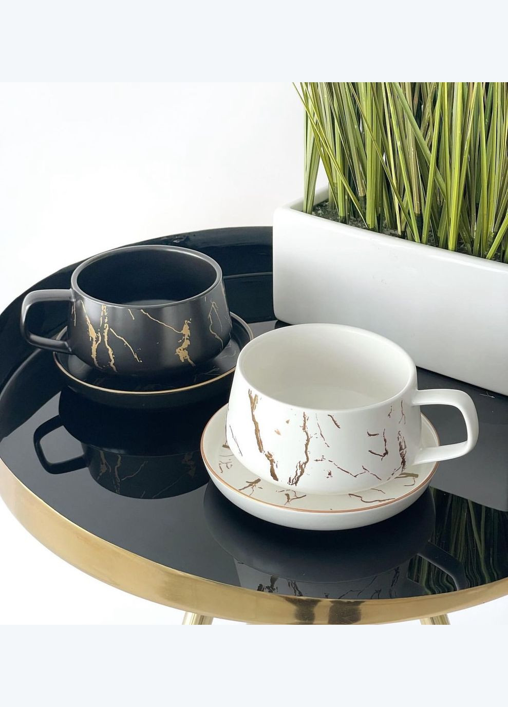 Чайный набор чашка с фарфоровым блюдцем Мраморная роскошь, 320мл No Brand (297514866)