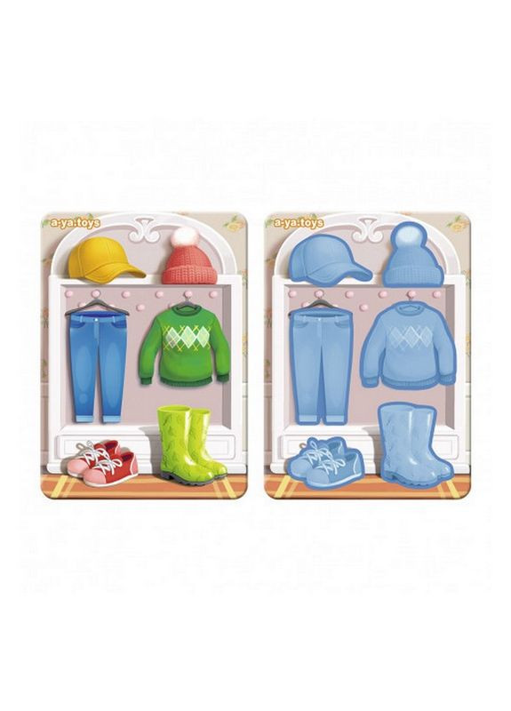 Деревянный пазл-вкладыш "Одежда-1" Ubumblebees (ПСФ118) PSF118 фон с подсказкой No Brand (316529873)