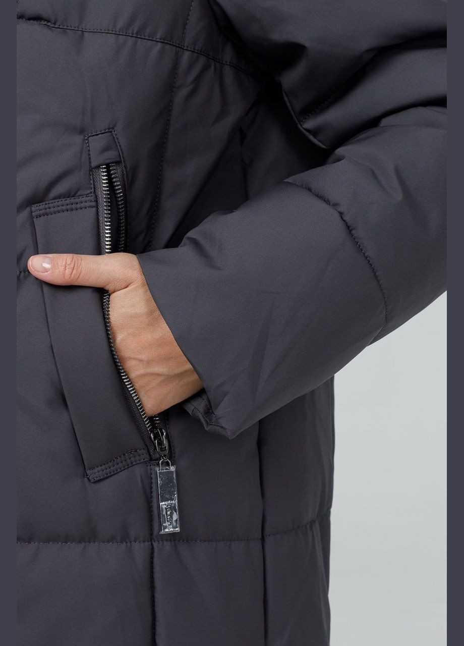 Темно-серая зимняя пуховик с натуральным мехом Lora