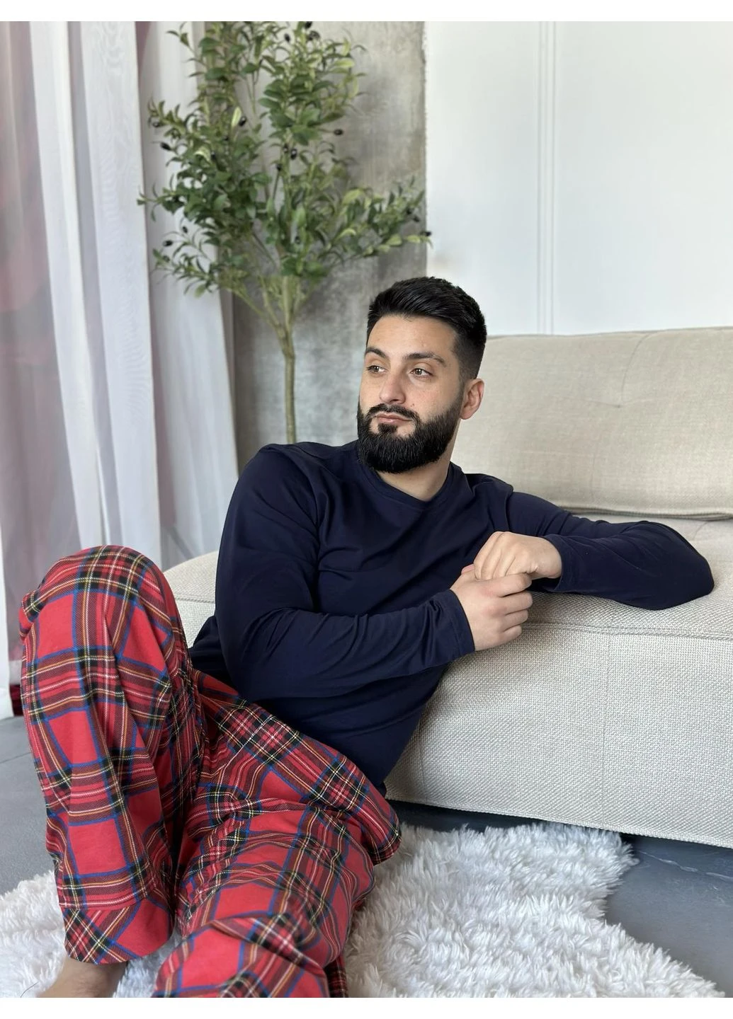 Комплект 2XL Navera: штаны + лонгслив мужской, клетка красно-синяя Cosy (382896934)