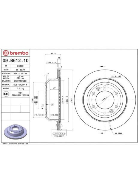 Диск тормозной HYUNDAI H-1 2.5CRDI 08-09.B612.10 Brembo (368133872)