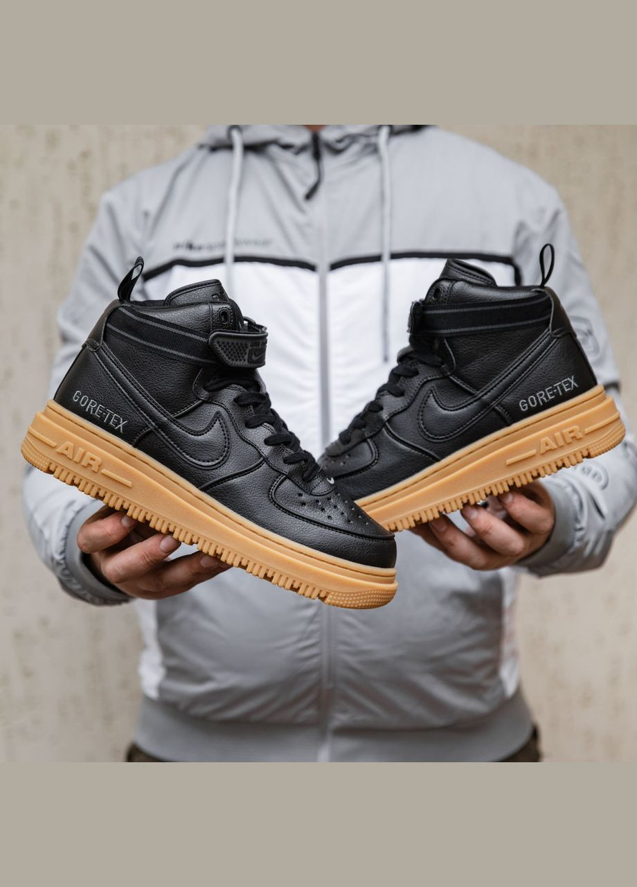 Чорні Зимовий кросівки зимові чоловічі nike air force 1 winter high black brown termo gore-tex | найк аір форс 1 високі чорні коричневі термо No Brand