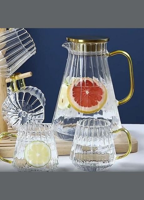 Стеклянный алмазный чайник 1,8л для плиты с золотистой крышкой Line Hell (303213216)