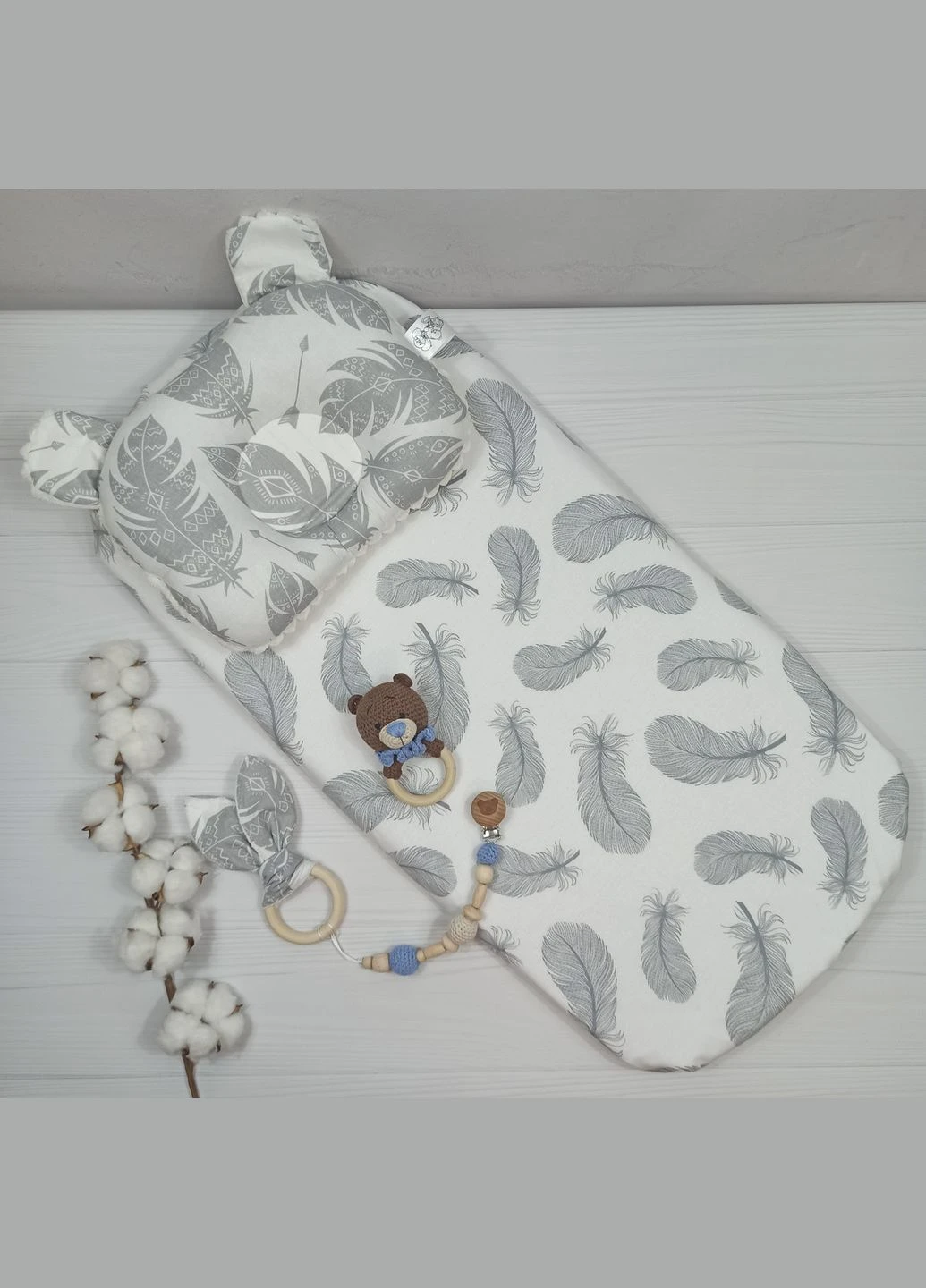 Набір в коляску з непромокаючим простирадлом a.l.babybox Пір'ячка Молочний No Brand (315488196)