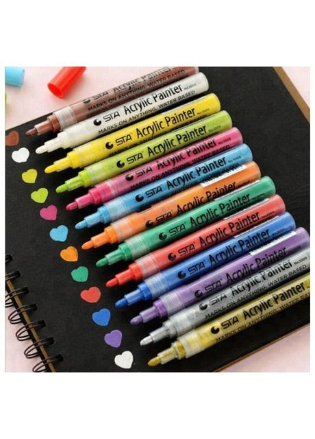 Набір акрилових маркери для малювання на різних поверхнях 12 кольорів 2мм, Художній набір STA (316685399)