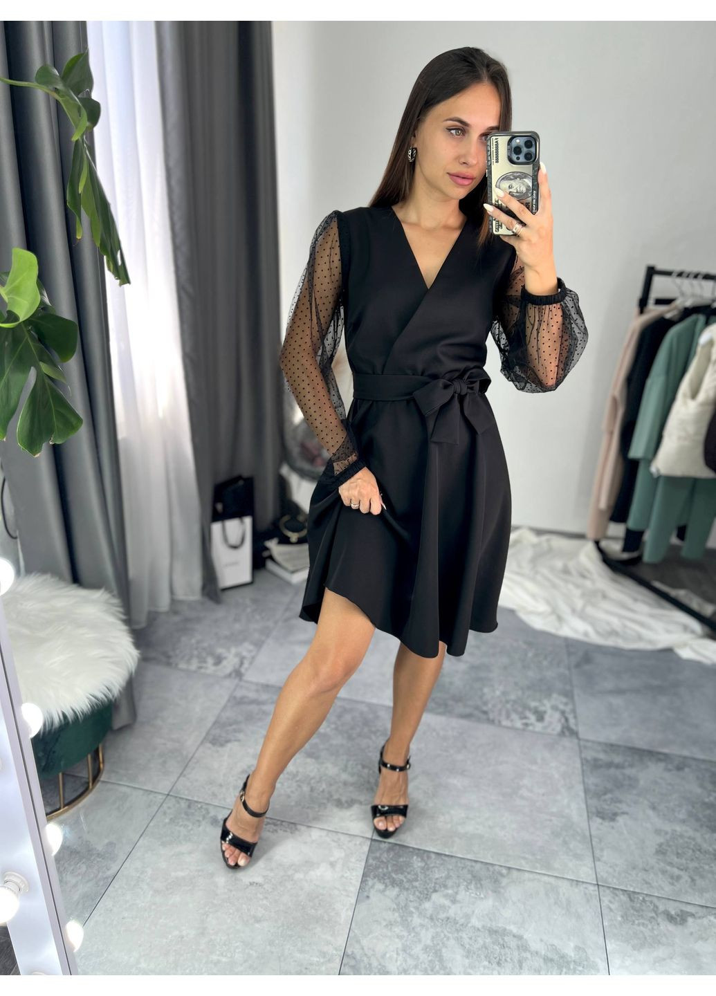 Чорна коктейльна, повсякденний, вечірня, ділова, кежуал жіноча сукня на запах на запах FINO Mode