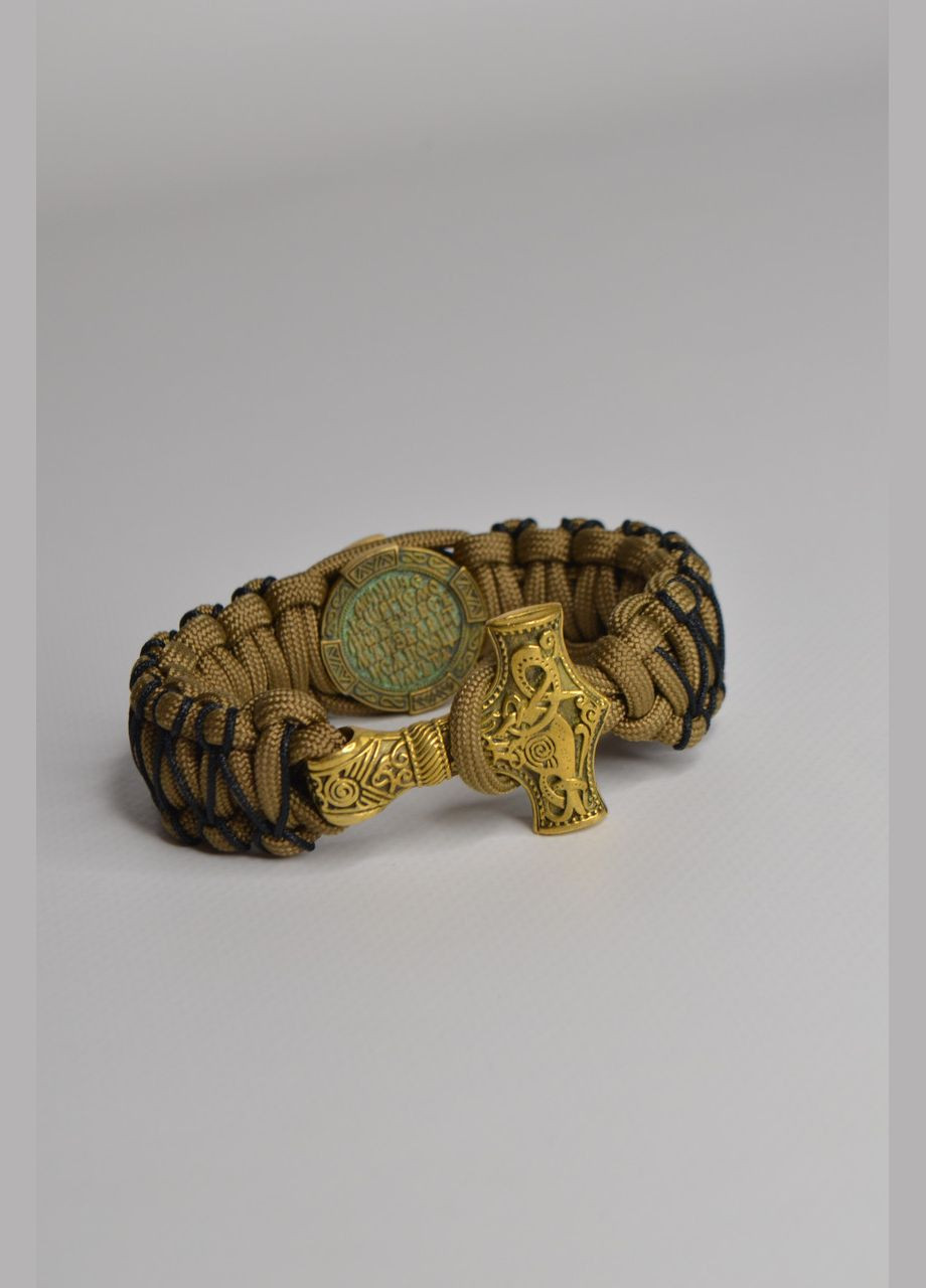 Браслет с Георгием Победоносцем и молотом тора из латуни плетения Кобра с оплеткой + брелок в подарок No Brand (341738949)