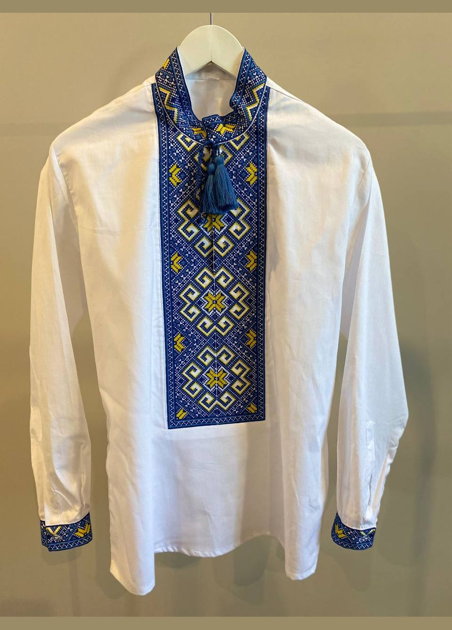 Блакитна чоловіча вишиванка в темно-синьому кольорі Lelyk візерунок геометричний бязь (303278353)