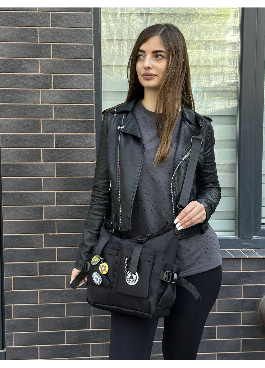 Сумка молодіжна через плече із застібками фастекс і значками синя. Сумка для прогулянок. No Brand (356178918)