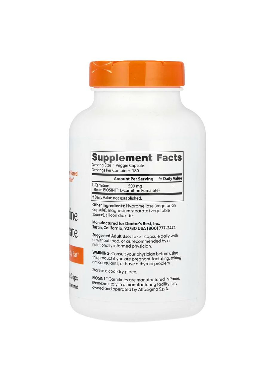 Карнітін Фумарат L-Carnitine Fumarate 180 вег капс Doctor's Best (357339783)