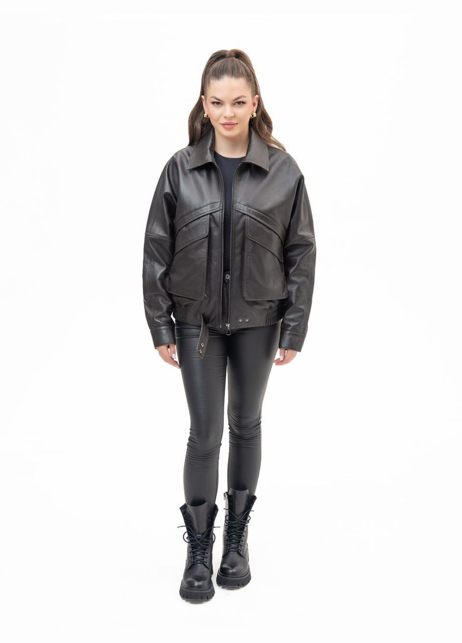 Коричневая демисезонная женская кожаная куртка весна Fabio Monti