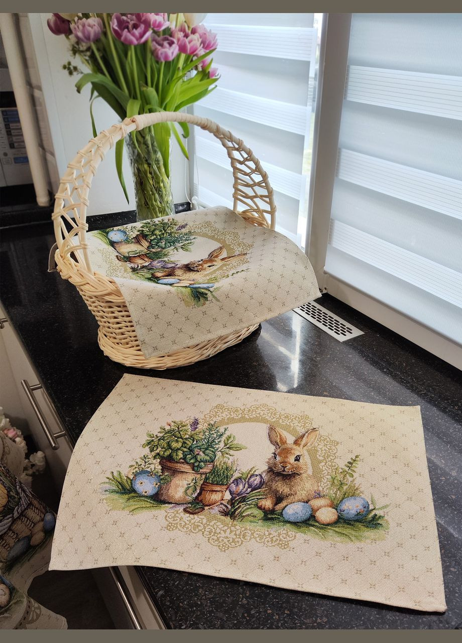 Гобеленові серветки під тарілку Великодні ланчмати з люрексовою ниткою та малюнком Maystat (324231891)