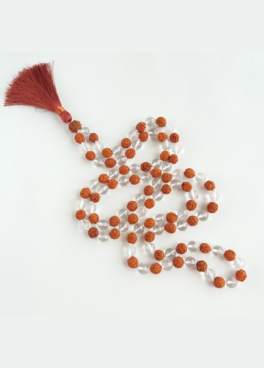 Чотки з Гірського кришталю та Рудракші з вузлами 108 намистин d 8мм No Brand (331293571)
