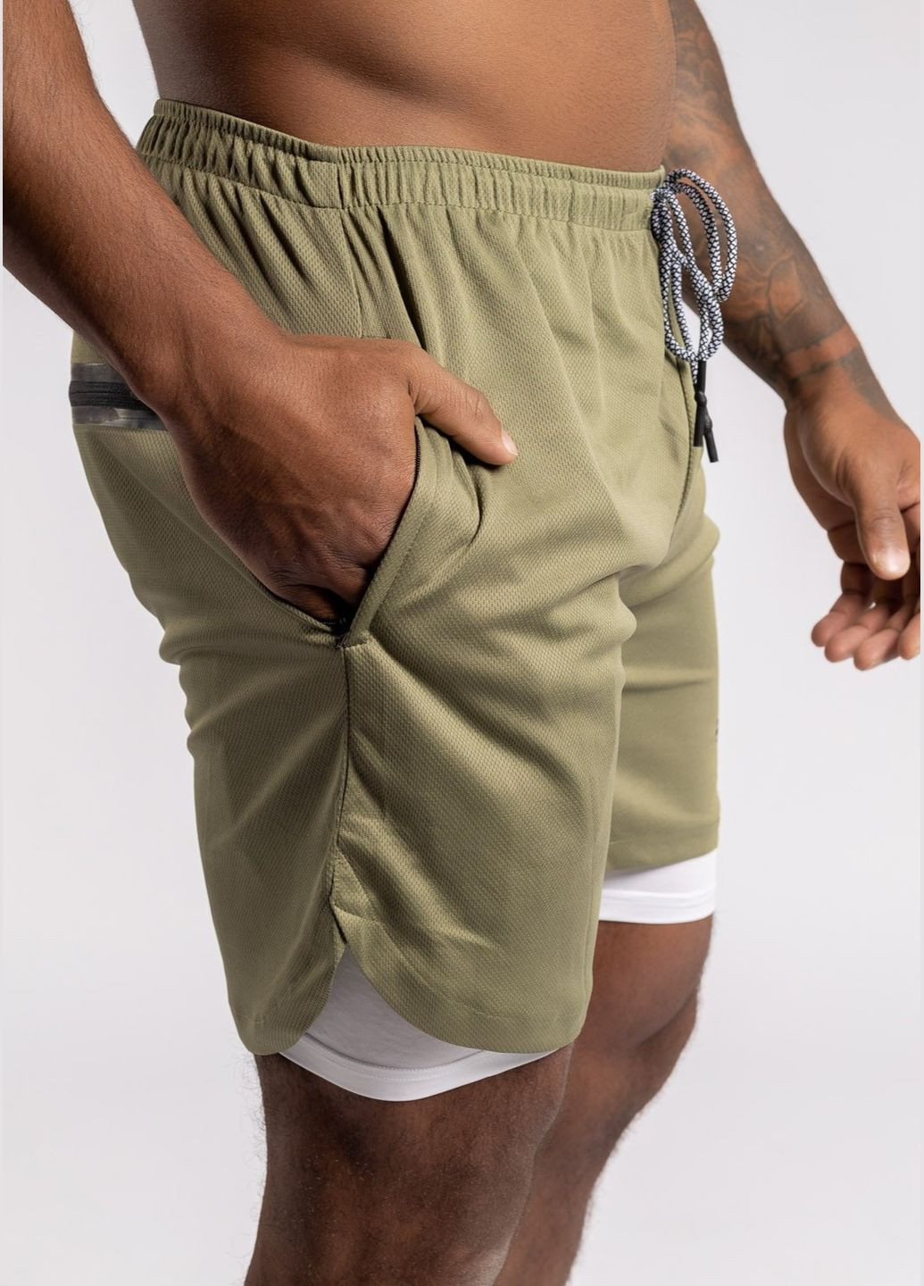 Мужские спортивные двойные шорты с тайтсами и карманом для смартфона No Brand (342374349)