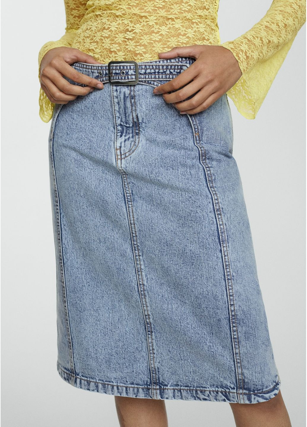 Джинсова спідниця міді з поясом Mango (366449525)
