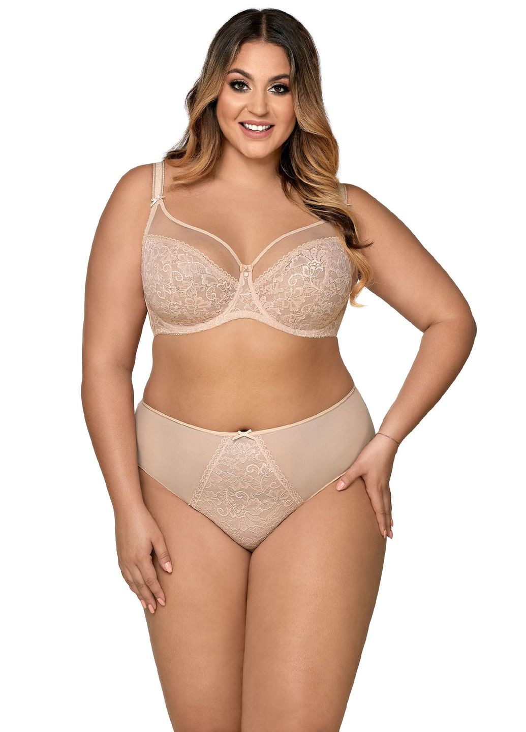 Бежевий брасьер м'який мереживний бюстгальтер Ava з кісточками