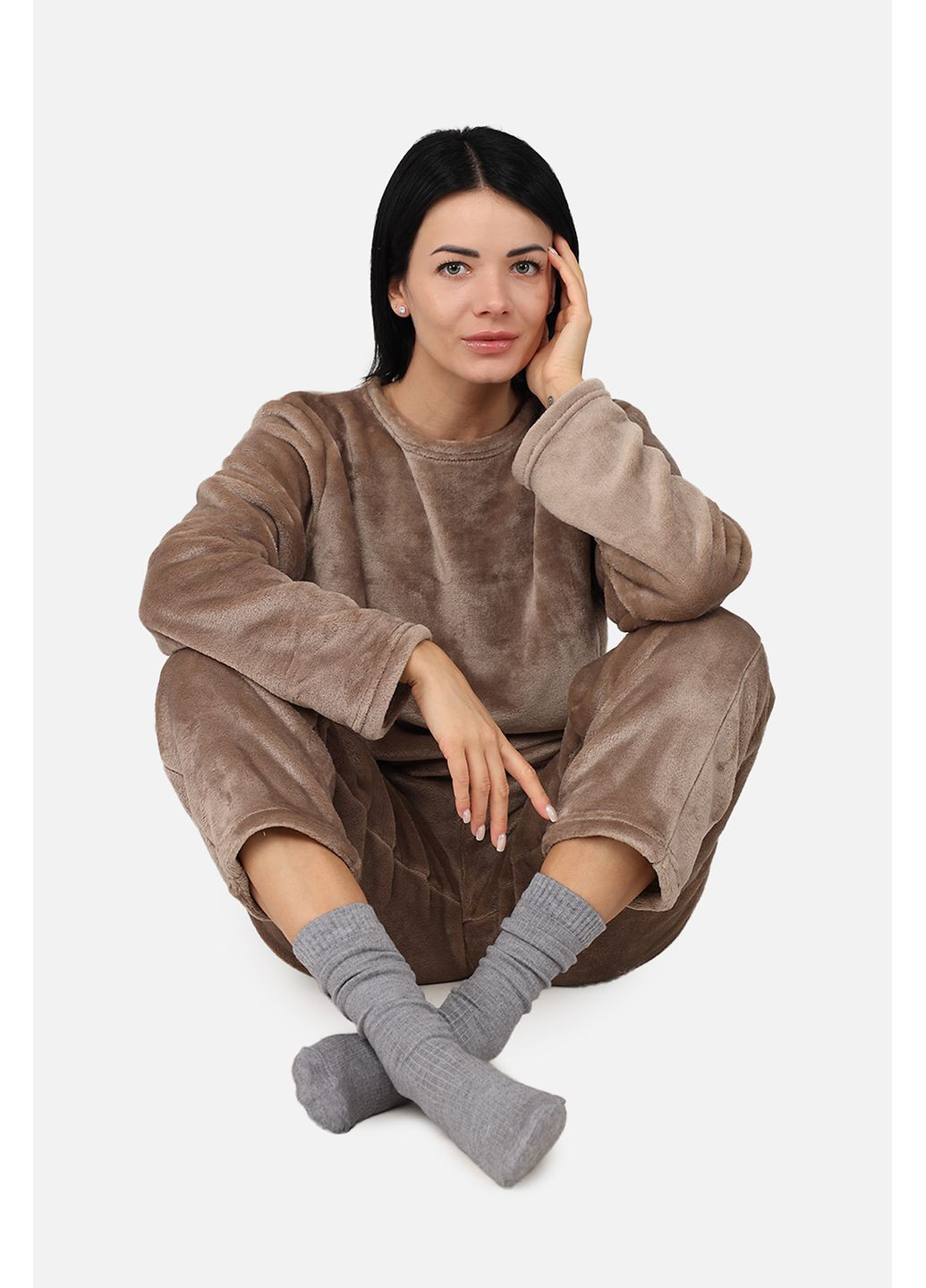 Кавова зимня піжама зі штанами жіноча колір кавовий цб-00283597 Yuki