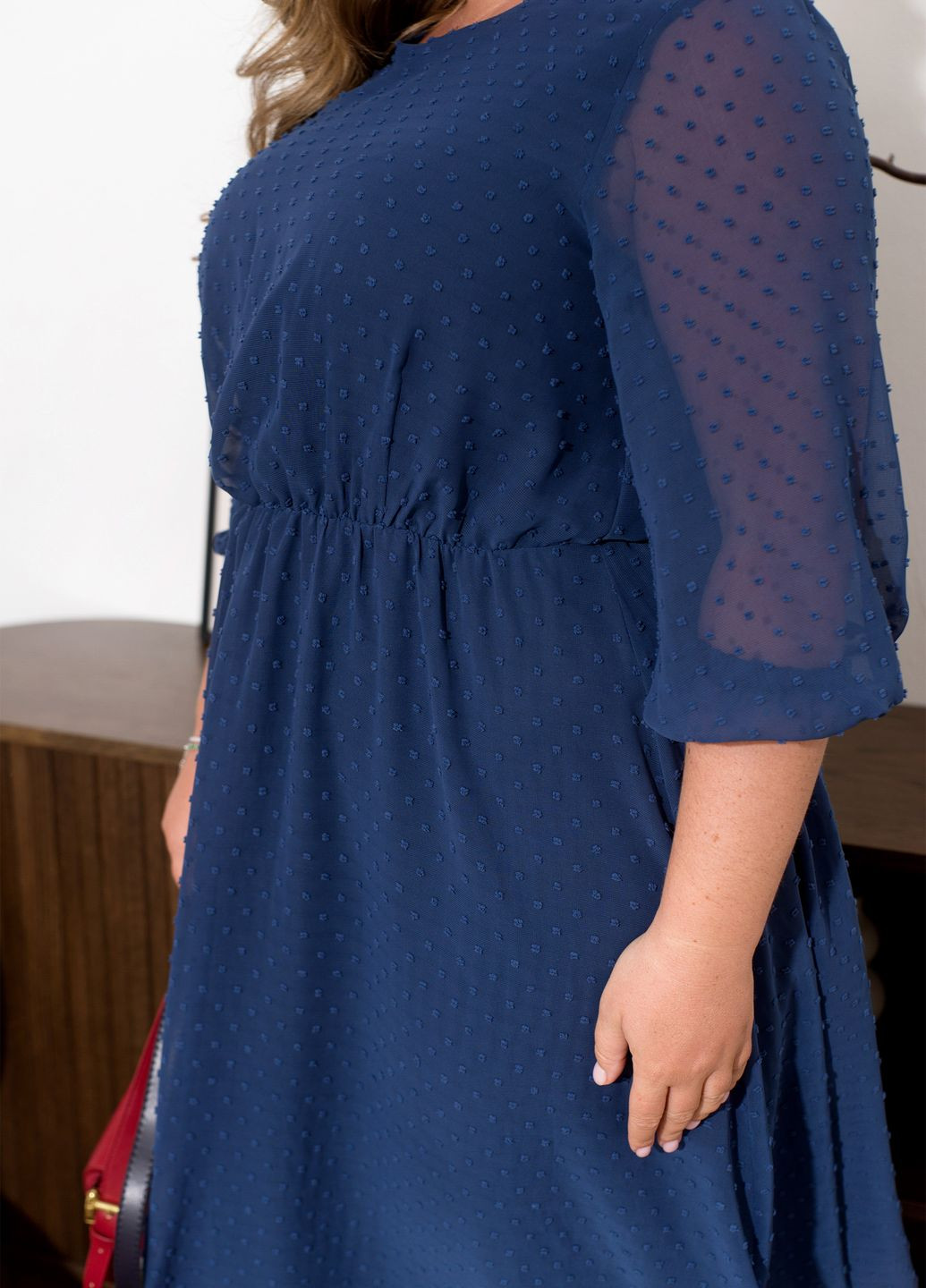 Темно-синее повседневный, праздничный, коктейльное, вечернее шифоновое платье мушка с длинными рукавами клеш, колокол No Brand однотонное