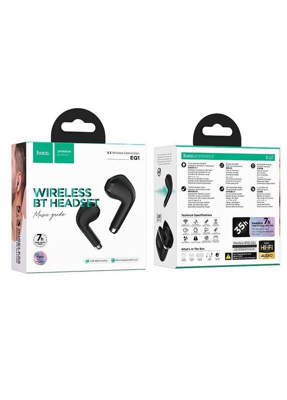 Наушники EQ1 Music guide true wireless BT 5.3 черные Hoco (280876995)