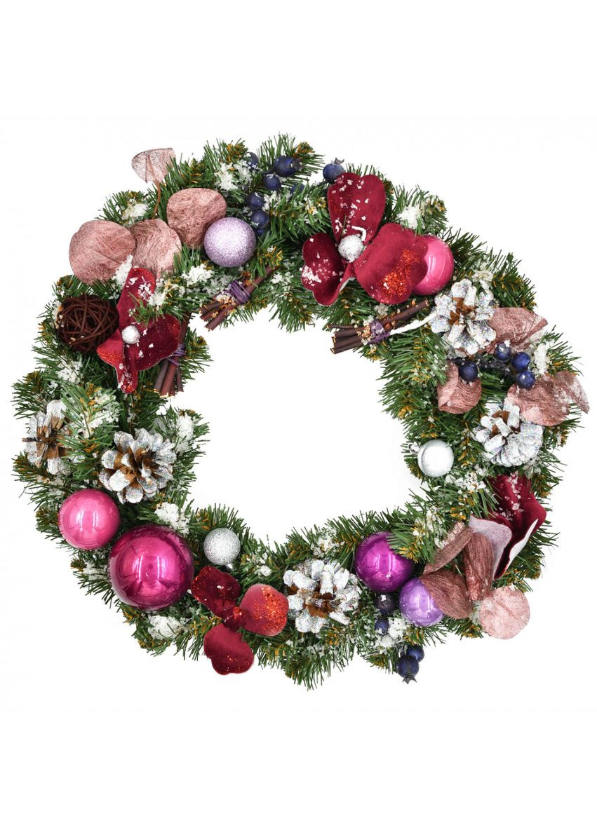 Вінок штучний різдвяний з прикрасами Камелія 904444 35 см Yes (369345437)