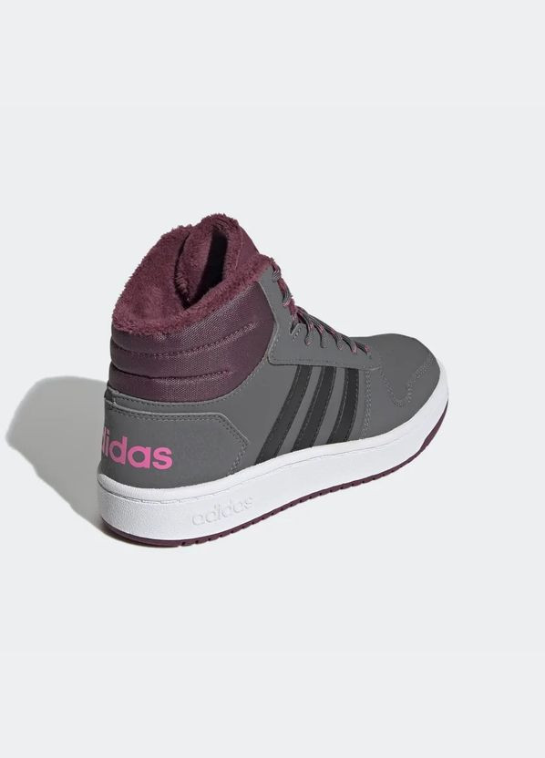Сірі всесезонні кросівки kids hoops 2.0 mid grey five/core black/screaming pink р.3//22.5см adidas