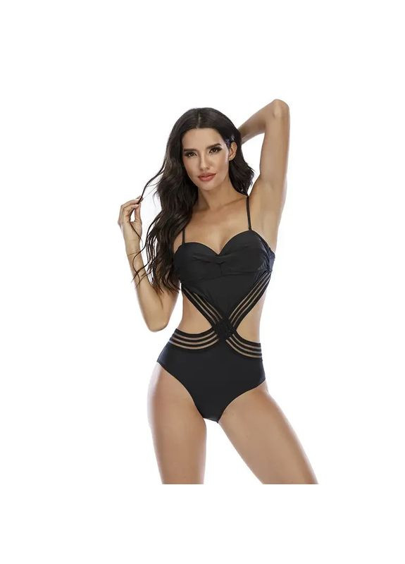 Черный летний женский купальник с жестким пушапом и косточками на бретелях и завязке. модный сплошной купальник с вырезами сбоку China