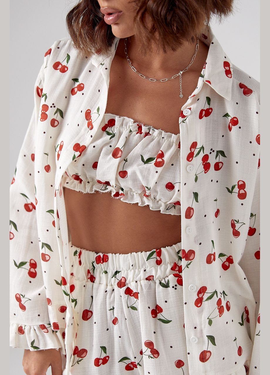 Жіночий костюм-трійка прикрашений вишнями Lurex (296889463)