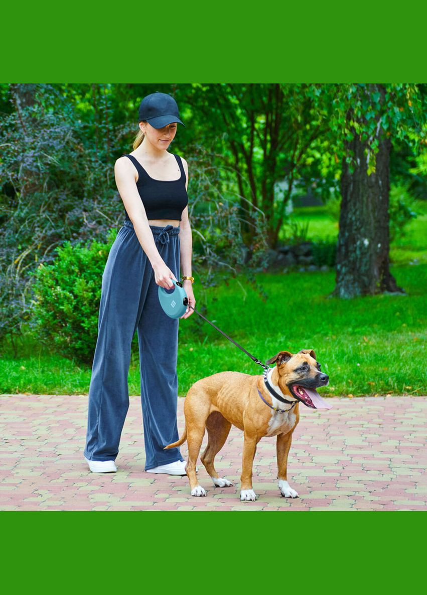 Повідець-рулетка для собак R-leash з контейнером для пакетів, світловідбивна стрічка, L, до 40 кг, 5 м, блакитний WAUDOG (322642988)