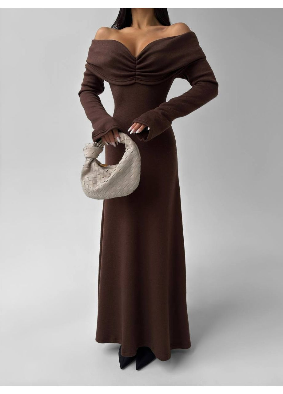 Коричневое праздничный, вечернее женское платье No Brand однотонное