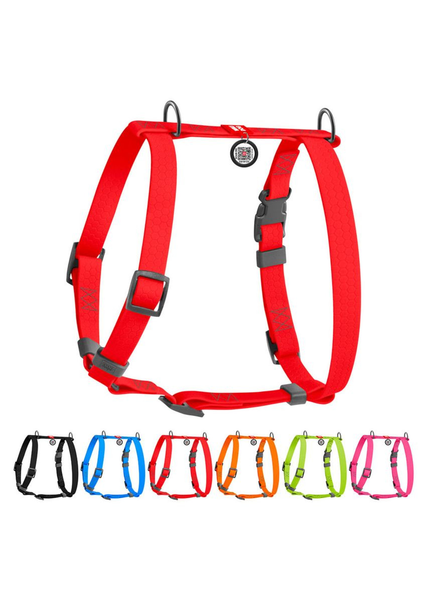 Шлея для собак водостійка анатомічна Waterproof з QR-паспортом, L, Ш 25 мм, А 50-85 см, В 60-100 см, червоний WAUDOG (322643028)