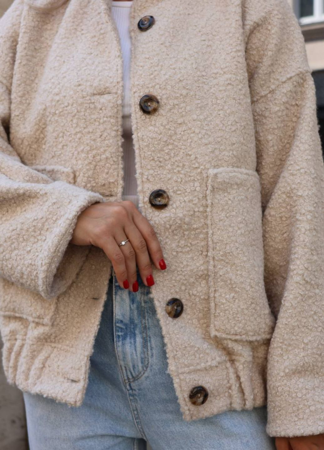 Изысканный повседневный демисезонный бомбер букле Allthings на пуговицах (370678756)