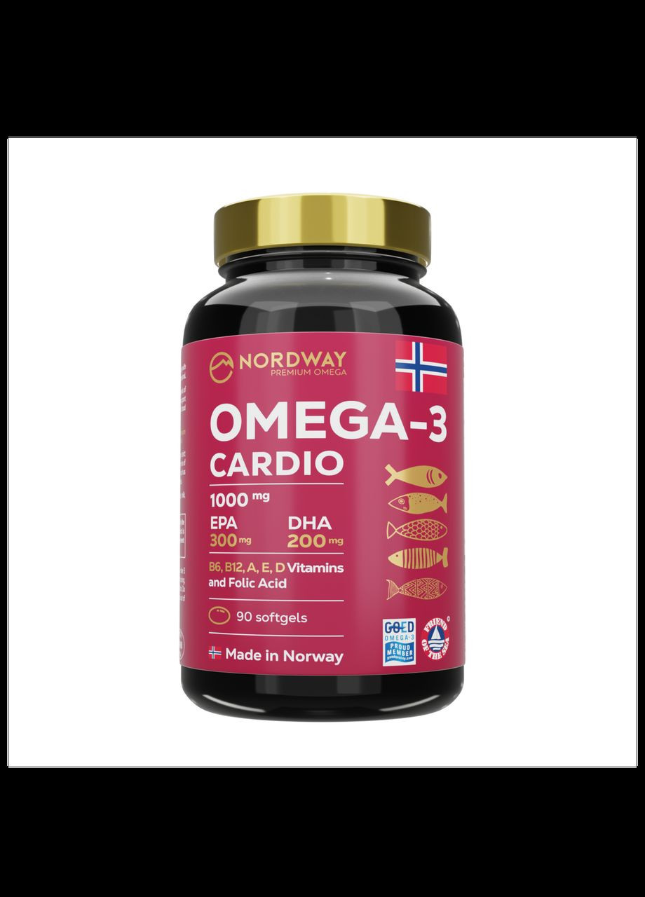 Омега 3 Кардіо OMEGA-3 Cardio 1000мг 90 капсул Nordway (346086705)