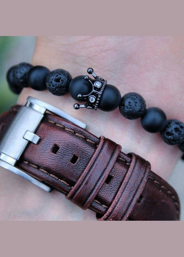 Чоловічі браслети з натурального каміння (комплект) з короною та сферою чорні No Brand (328251214)