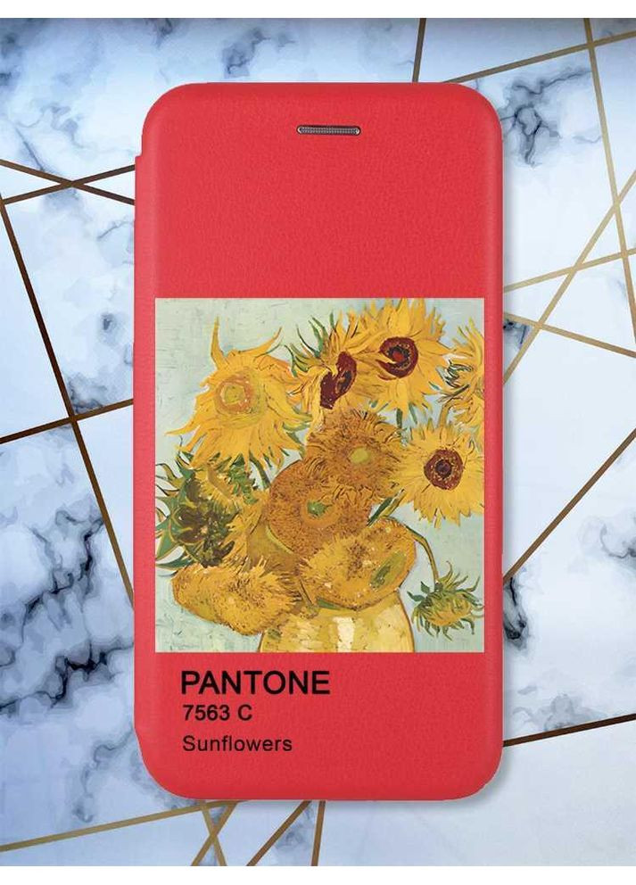 Чехол-книжка красный с рисунком на Xiaomi Redmi Note 14 4G Подсолнухи (принт 81) Creative (364688110)