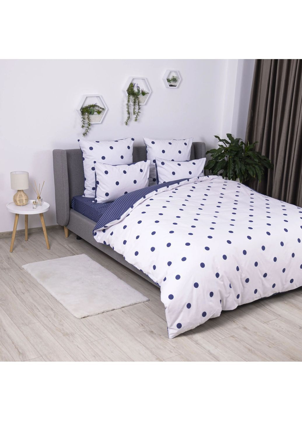 Комплект постельного белья семейный с наволочками 70*70 см, 115 гр/м2 Perfect Dots Белый с синим (14730150215) ТЕП (364100189)
