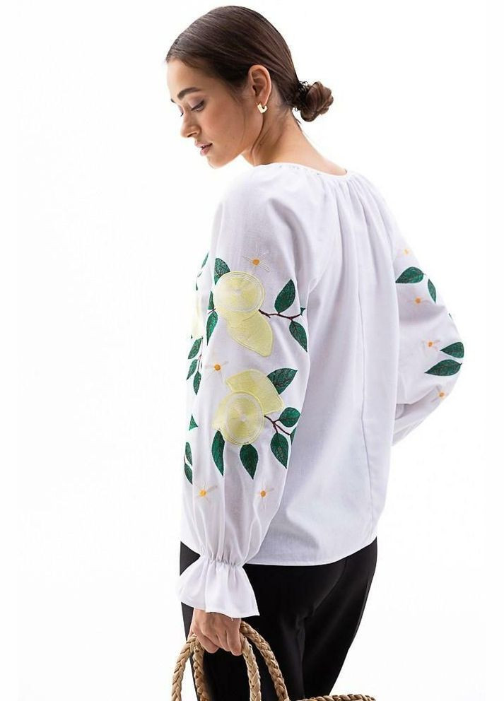 Біла вишиванка жіноча з вишитими лимонами біла mkar32758-1 Modna KAZKA (336934139)