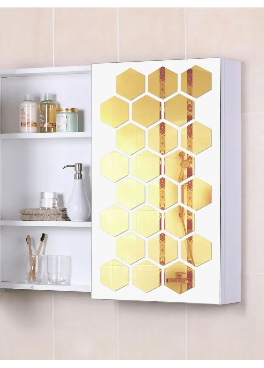 Декоративные наклейки зеркальные акриловые на стену Соты-96 9.6х8.3 см 24 шт. Золото Ваша Світлість (366334533)