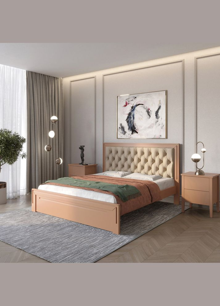 Двоспальне дерев'яне ліжко Торонто Т3 (RAL8025)/Аляска 23 (бежевий) 180х200 см (MBG-7860) Mebigrand (368282806)